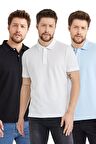 Erkek Basic 3-Lü Polo Yaka Tişört Siyah-Beyaz
