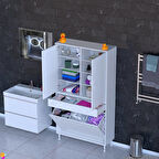 Modilayn YENİ AFRA 90x173x32,5 cm' lik 1 Çekmece, 3 Göz Sepet, 2 Kapak, 8 Raf Dar Alan Banyo Dolabı