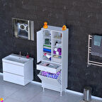 Modilayn AFRA 55x173x32,5cm 1 Çekmece, 1 Göz Sepet, 1 Kapak, 8 Raf Dar Alan Banyo Dolabı