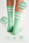 Bambu Kadın Yeşil Kaydırmaz Taban Silikon Baskı Yoga Fitness Pilates Bale Dans Tenis Çorabı