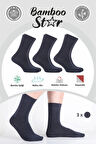 Bambu Erkek Soket Uzun Düz Füme Dikişsiz 3'Lü Premium Kutulu Çorap