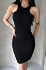 Kadın Siyah Vücuda Oturan Sırt Dekolteli Mini Elbise