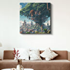 Devasa Ağaç Şehri - Mavi Gökyüzü Anime Kanvas Tablo