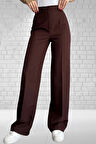 Kadın kahverengi Yüksek Bel Krep Kumaş Likralı Palazzo Pantolon