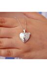 Beyaz Taşlı Kalpli Gümüş Kolye