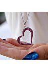 Kırmızı Taşlı Asimetrik Kalp Gümüş Kolye