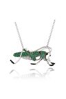 Kadın Beyaz Yeşil Taşlı Çekirge  925 Ayar Gümüş Kolye