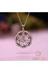 Kadın Rose Beyaz Taşlı Kalpli Tuğra 925 Ayar Gümüş Kolye