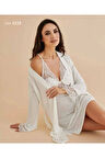 Kadın Pudra  Pamuklu Gecelik Sabahlık Set