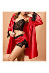 Kadın Bordo Bralet Şortlu Amber Kimono  Takım N.UR.3.5.R.O.0.9.Z.E.L.T.