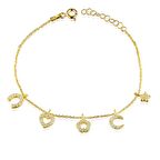 Zİrkon Taşlı Pırlanra Montür Altın Kaplama Nal.Kalp.Çiçek.AY.Yıldız Sembollü Gümüş Şans Bileklik