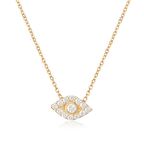 Zirkon Taşlı Pırlanta Montür Göz Desenli Altın Kaplama Gümüş Kolye