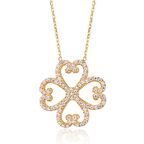 Zirkon Taşlı Pırlanta Montür Kalp Desenli Çiçek Altın Kaplama Gümüş Kolye