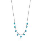 Turkuaz Boncuklu Gümüş Rengi Kaplama Püsküllü Gümüş Kolye