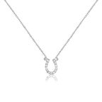 Zirkon Taşlı Pırlanta Montür Gümüş Rengi Kaplama Gümüş Nal Şans Kolye