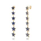 Lacivert Taşlı Sıralı Altı Yıldız Altın Kaplama Gümüş Küpe