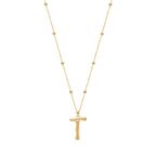 Altın Kaplama Bambu Desenli T Harfi Gümüş Kolye