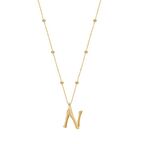 Altın Kaplama Bambu Desenli N Harfi Gümüş Kolye
