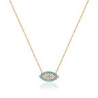 Zirkon Taşlı Pırlanta Montür Göz Desenli Altın Kaplama Gümüş Kolye