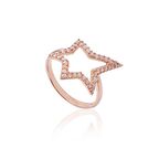 Zirkon Taşlı Pırlanta Montür Rose Altın Kaplama Yıldız Desenli Gümüş Yüzük