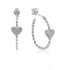 Zirkon Taşlı Pırlanta Montür Gümüş Rengi Kaplama Kalp Desenli Gümüş Küpe