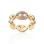 Zirkon Taşlı Pırlanta Montür Altın Kaplama Desenli Gümül Yüzük