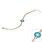 Zirkon Taşlı Pırlanta Montür Rose Altın Kaplama Turkuaz Mineli Yıldız Desenli Gümüş Bileklik