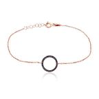 Sİyah Zİrkon Taşlı Rose Altın Kaplama Yuvarlak Çember Gümüş Bileklik