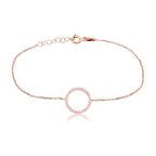 Zİrkon Taşlı Pırlanta Montür Rose Altın Kaplama Yuvarlak Çember Gümüş Bileklik