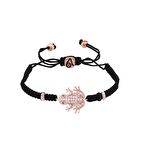Zirkon Taşlı Pırlanta Montür Rose Altın Kaplama Siyah İpli Kurbağa Gümüş Makrome Bileklik