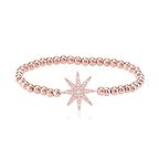 Zirkon Taşlı Pırlanta Montür Rose Altın Kaplama Toplu Yıldız Strech Gümüş Bileklik