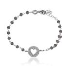 Zirkon Taşlı Pırlanta Montür Gümüş Rengi Altın Kaplama Boncuklu Kalp Gümüş Bileklik