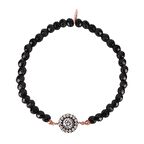 Zİrkon Taşlı Pırlanta Montür Rose Altın Kaplama Siyah Boncuklu Desenli Gümüş Strech Bileklik