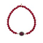 Zirkon Taşlı Pırlanta Montür Rose Altın Kaplama Kırmızı Boncuklu Oval Desenli Gümüş Strech Bileklik