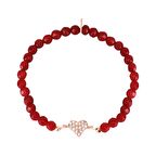 Zİrkon Taşlı Pırlanta Montür Rose Altın Kaplama Kırmızı Boncuklu Kalp Desenli Gümüş Strech Bileklik