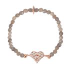 Zİrkon Taşlı Pırlanta Montür Rose Altın Kaplama Boncuklu Kalp Desenli Gümüş Strech Bileklik