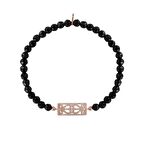 Zirkon Taşlı Pırlanta Montür Rose Altın Kaplama Siyah Boncuklu Dİkdörtgen Desenli Gümüş Strech Bileklik