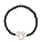 Zirkon Taşlı Pırlanta Montür Rose Altın Kaplama Siyah Boncuklu Aslan Burcu Sembollü Strech Gümüş Bileklik