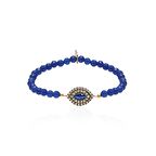 Zirkon Taşlı Pırlanta Montür Rose Altın Kaplama Lacivert Boncuklu Göz Desenli Gümüş Strech Bileklik