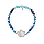 Zirkon Taşlı Pırlanta Montür Gümüş Rengi Kaplama Yonca Desenli Gümüş Strech Bileklik