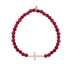 Zirkon Taşlı Pırlanta Montür Rose Altın Kaplama Kırmızı Boncuklu Haç Desenli Gümüş Strech Bileklik