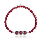 Zİrkon Taşlı Pırlanta Montür Rose Atlın Kaplama Kırmızı Boncuklu Kalpli Strech Gümüş Bileklik
