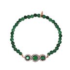 Zirkon Taşlı Pırlanta Montür Rose Altın Kaplama Yeşil Boncuklu Yuvarlak Desenli Gümüş Strech Bileklik