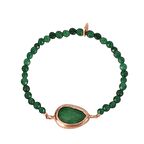 Zirkon Taşlı Pırlanta Montür Rose Altın Kaplama Yeşil Boncuklu Damla Taş Desenli Gümüş Strech Bileklik