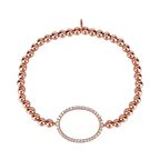 Zirkon Taşlı Pırlanta Montür Rose Altın Kaplama Toplu Oval Gümüş Strech Bileklik