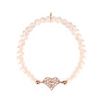 Zirkon Taşlı Pırlanta Montür Rose Altın Kaplama İncili Kalp Desenli Gümüş Strech Bileklik