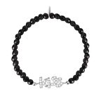 Zirkon Taşlı Pırlanta Montür Gümüş Rengi Altın Kaplama Siyah Boncuklu Kıss Yazılı Gümüş Strech Bileklik