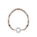 Zirkon Taşlı Pırlanta Montür Gümüş Rengi Altın Kaplama Gri Boncuklu Yuvarlak Kalp Desenli Gümüş Strech Bileklik