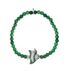 Zirkon Taşlı Pırlanta Montür Gümüş Rengi Altın Kaplama Yeşil Boncuklu Balık Gümüş Strech Bileklik