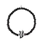 Zirkon Taşlı Pırlanta Montür Gümüş Rengi Altın Kaplama Siyah Boncuklu Balık Gümüş Strech Bileklik